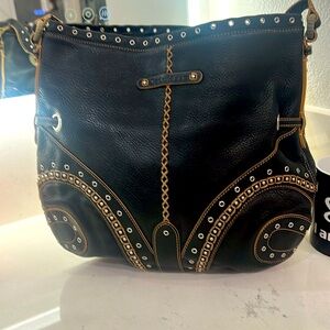 Cole Haan Black Leather Village Grommet Hobo Bag - EUC